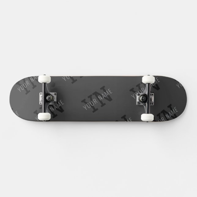 Modern Tiled Dark Grey Monogrammed Name/other Text Skateboard (Horz)