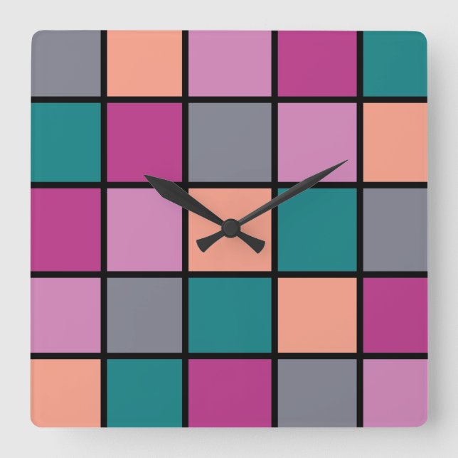 Modern Tiles Pattern 5 Colours Square Wall Clock (Front)