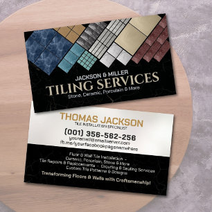 Modern Tiling Services Black Marble Tile Collage Business Card