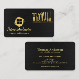 Modern Timber Wood Gold Construction Handyman Tool Business Card
