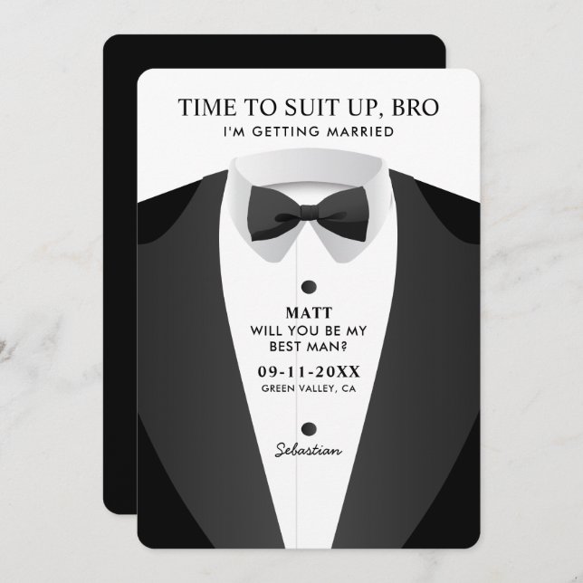Modern Time To Suit Up Bro Best Man Invitation (Front/Back)