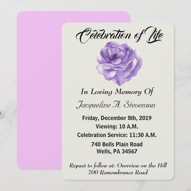 Modern Timeless Minimalist Celebration of Life  Invitation (Front/Back)