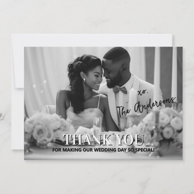  Modern Timeless Minimalist Wedding Photo Thank You Card (Front)