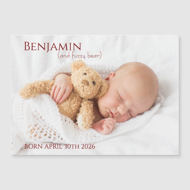 Modern Timeless Photo Magnetic Baby Announcement (Front)