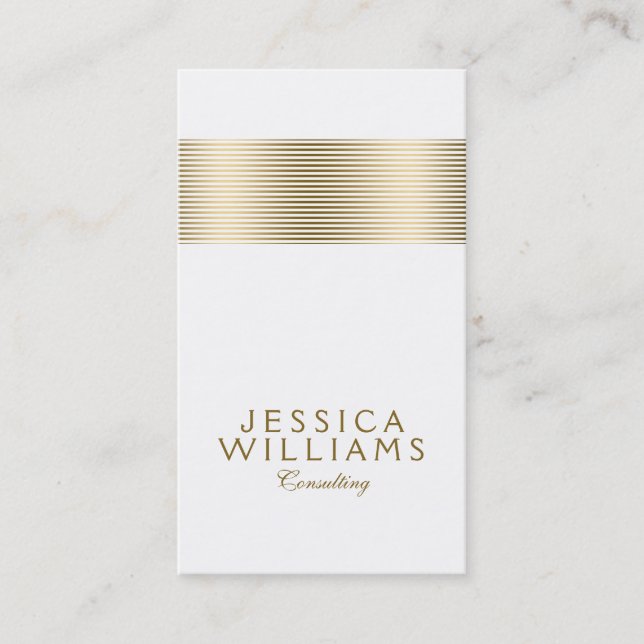 Modern Tin Gold Stripe Accent On White Business Card (Front)