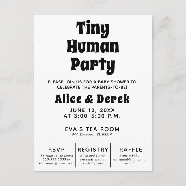 Modern Tiny Human Baby Shower minimalist Postcard (Front)