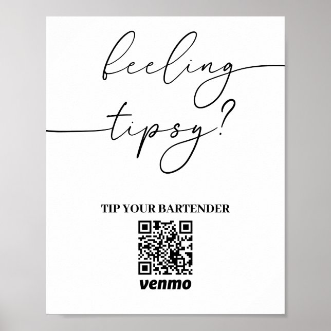 Modern Tip Your Bartender QR Code App Payment Sign (Front)