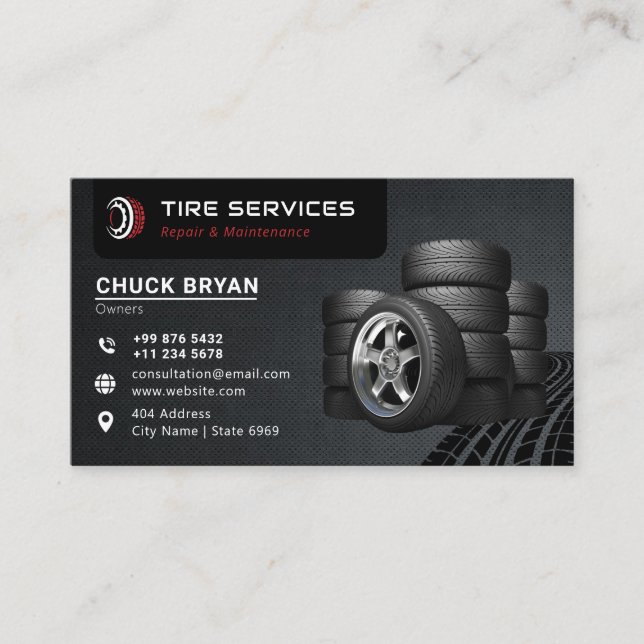 Modern Tire Services | Black  Business Card (Front)