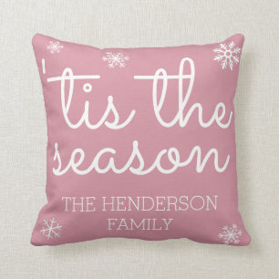 Modern Tis the Season Christmas Family Name Custom Cushion