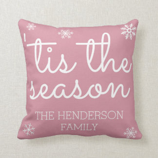 Modern Tis the Season Christmas Family Name Custom Cushion