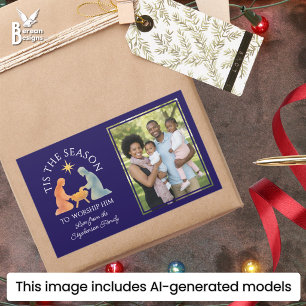 Modern TIS THE SEASON Family Photo Christmas Rectangular Sticker