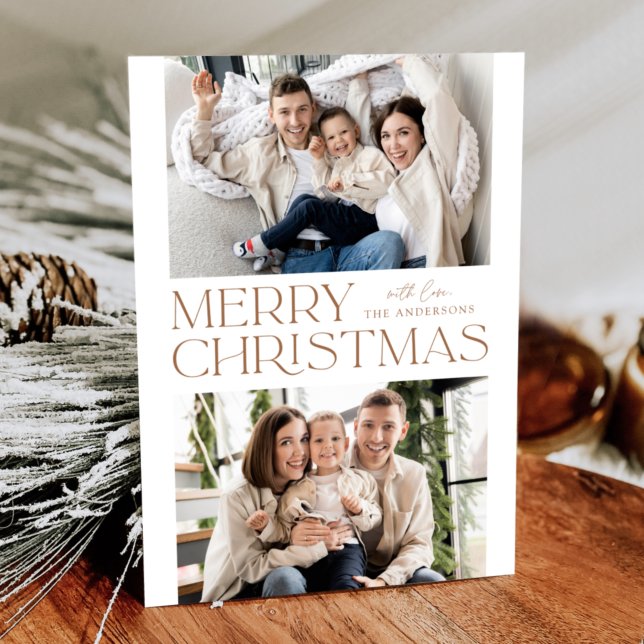 Modern Toffee Merry Christmas 2 Photo Holiday Card (Creator Uploaded)