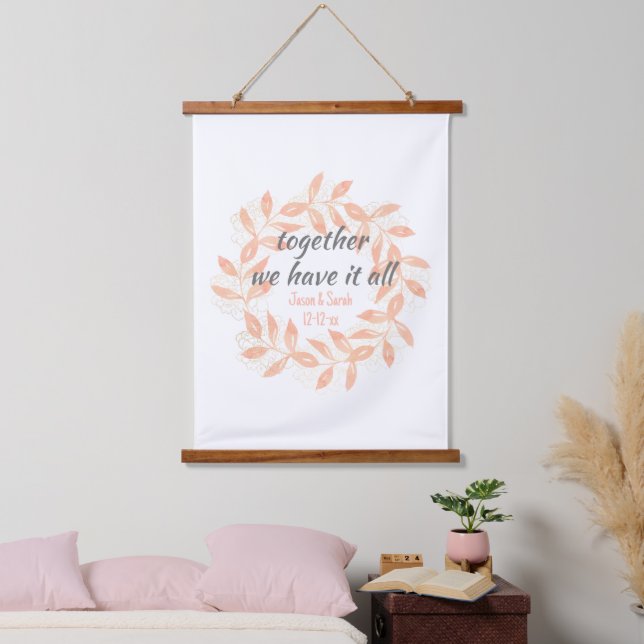 Modern Together Quote & Coral Leaves Personalised  Hanging Tapestry (Bedroom)