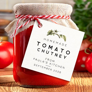 Modern Tomato Chutney label with watercolour leaf
