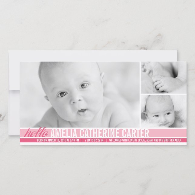 Modern Tones Baby Girl Birth Announcement (Front)