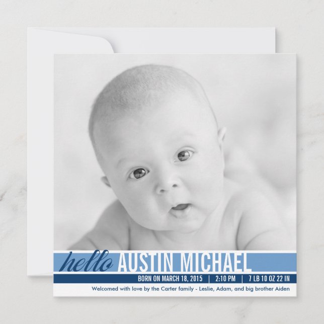 Modern Tones Birth Announcements - Blue (Front)