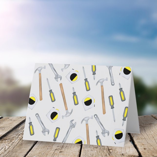 Modern Tools Pattern Whimsical Fun Neck Tie Holiday Card (Creator Uploaded)