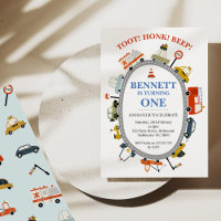 Modern Toot Honk Beep Cars Transport 1st Birthday