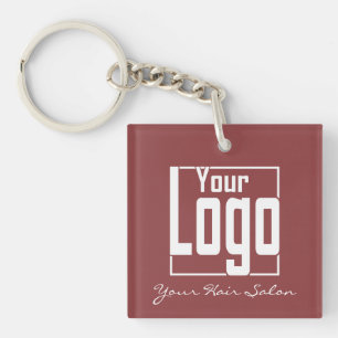 Modern Topaz & White Logo QR Code Key Ring