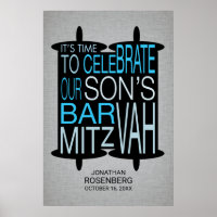 Modern Torah Bar Mitzvah Poster Grey and Blue