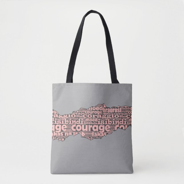 Modern Torn Grey & Pink Courage Typography Tote Bag (Front)