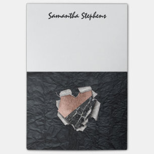 Modern Torn Paper Heart and Rose Gold Marble Post-it Notes