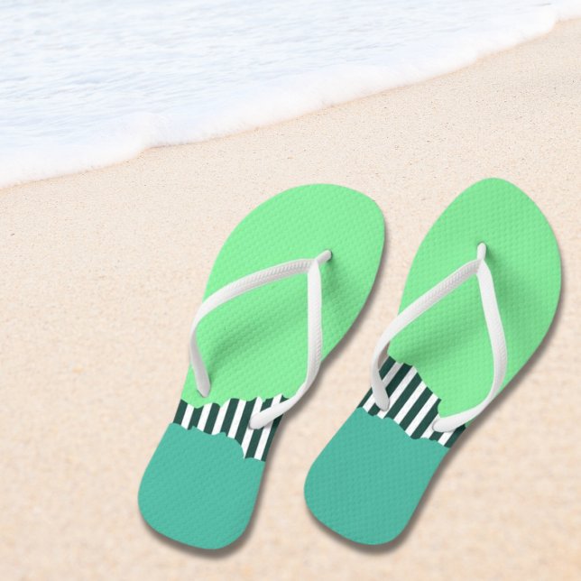 Modern Torn Stripes Green Layered Flip Flops (Modern Torn Stripes Green Layered Flip Flops)