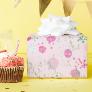 Modern Tossed Planets, Rose Pink & Green Wrapping Paper
