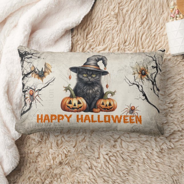 Modern traditional classic Halloween black cat Lumbar Cushion (Blanket)