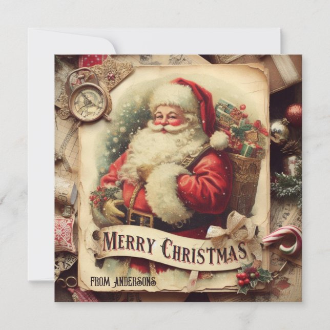 Modern traditional classic illustration Santa Holiday Card (Front)