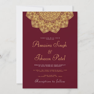 Modern & Traditional Gold Mandala Indian Wedding Invitation