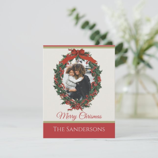 Modern Traditional Holiday Photo Wreath Christmas (Standing Front)
