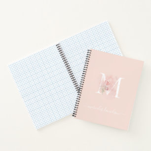 Modern Transparent Blush Pink Floral Monogrammed Notebook