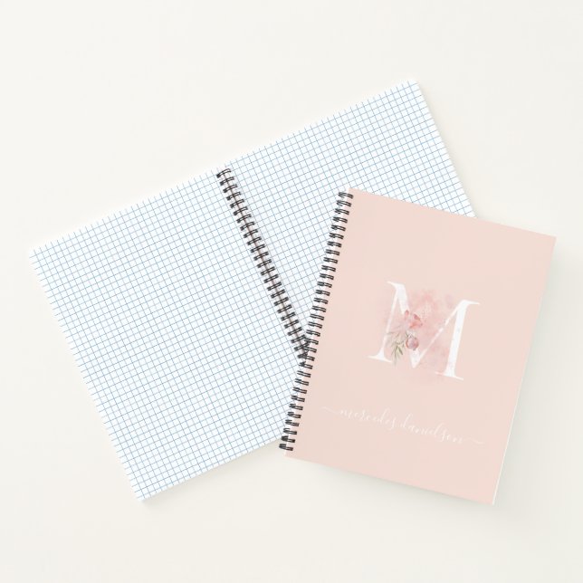 Modern Transparent Blush Pink Floral Monogrammed   Notebook (Inside)