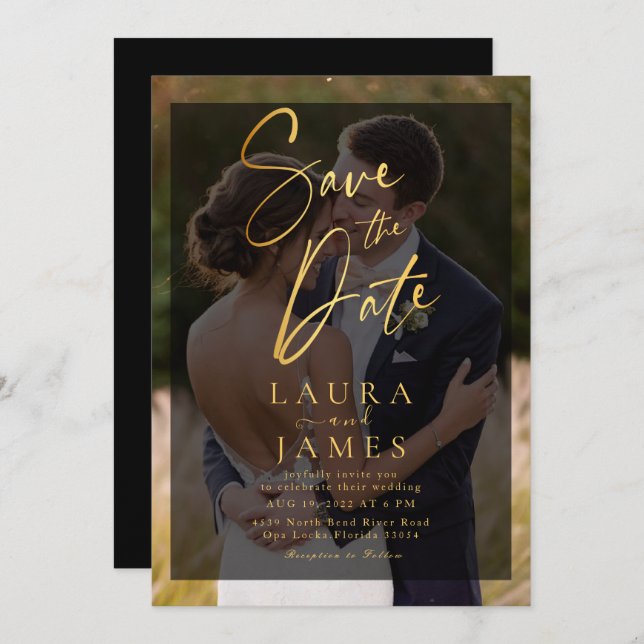 Modern transparent Overlay photo save the date  In Invitation (Front/Back)