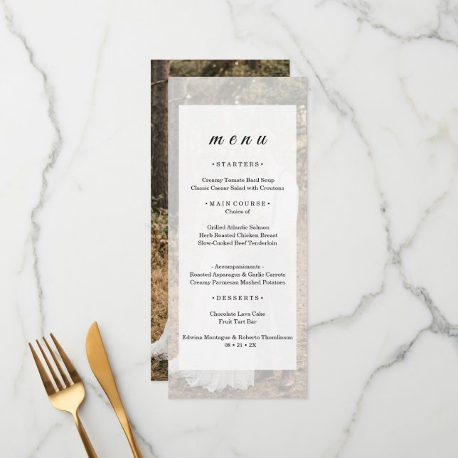 Modern Transparent Photo Background Wedding Menu  (Front/Back In Situ)