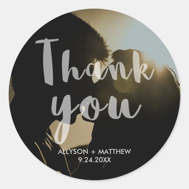 Modern Transparent Thank You Photo Overlay Classic Round Sticker (Front)