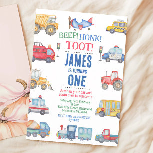 Modern Transport Boys First Birthday Invitation