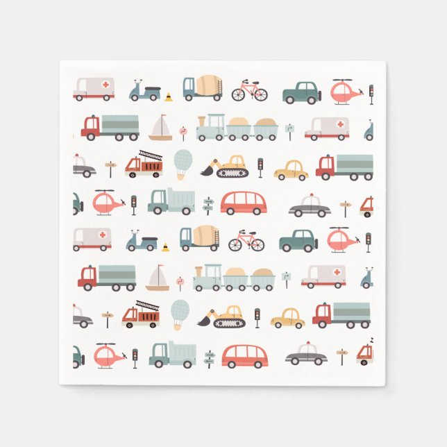 Modern Transportation Birthday Party Napkins (Front)