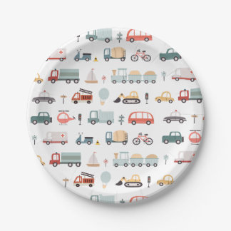 Modern Transportation Birthday Party Paper Plates