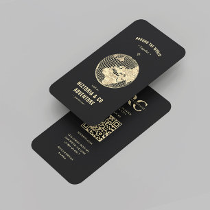 Modern Travel Agency Black Gold Globe Traveller Business Card