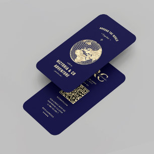 Modern Travel Agency Gold Globe Midnight Blue Business Card