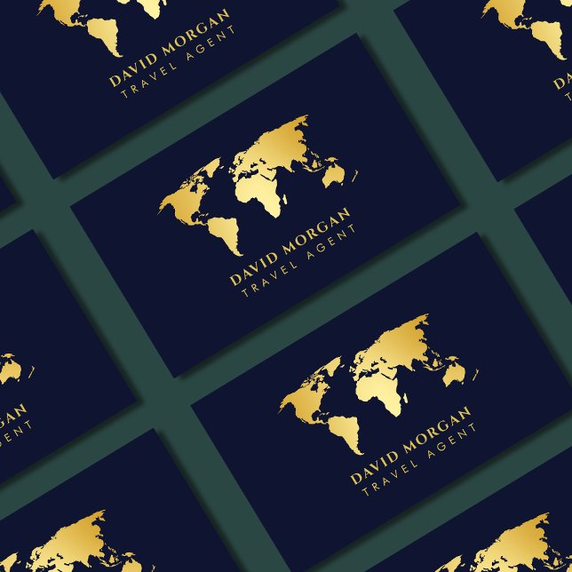 Modern Travel Agent World Map Navy And Gold Business Card (Creator Uploaded)