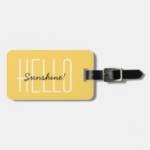 Modern Travel Hello Sunshine Typography Yellow Luggage Tag