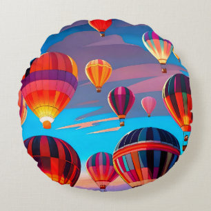 Modern Travel Hot Air Balloon Sky Festival Round Cushion