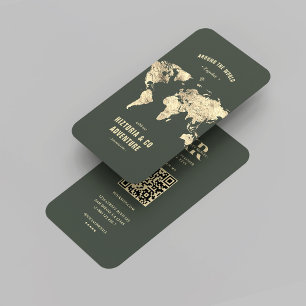 Modern Travel Planner Dark Green Gold Travel Agent Business Card