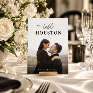 Modern Travel Theme Destination Name Photo Wedding Table Number