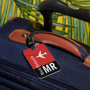 Modern Traveller name & initials stylish red Luggage Tag