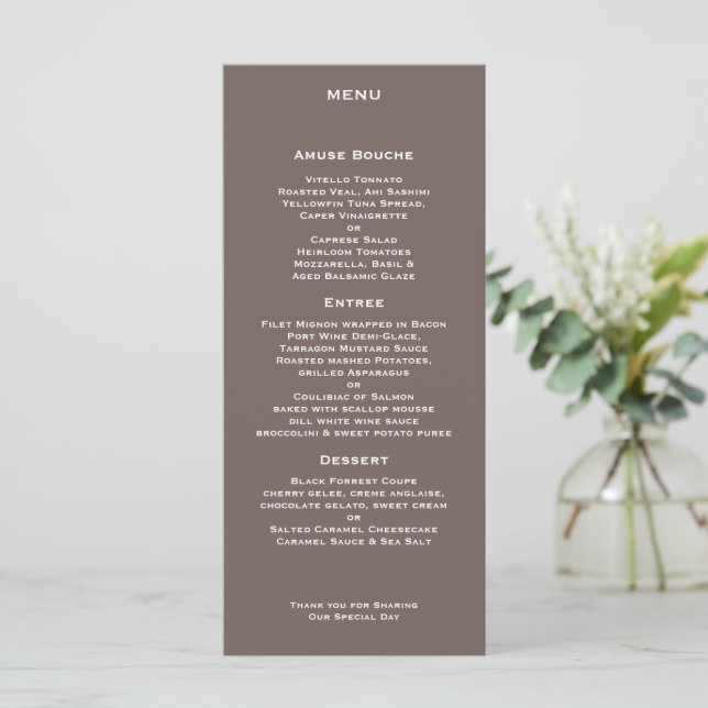 Modern Tree Bark Wedding Menu (Standing Front)