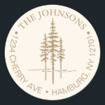 Modern Tree Forest Rustic Wedding Return Address Classic Round Sticker<br><div class="desc">Modern Tree Forest Rustic Wedding Return Address label Whether you're tying the knot in your hometown or saying "I do" against the backdrop of a mystic forest, our wedding collection seamlessly blend elegance and minimalism to set the tone for your special day. Customisation options are available to ensure that your...</div>